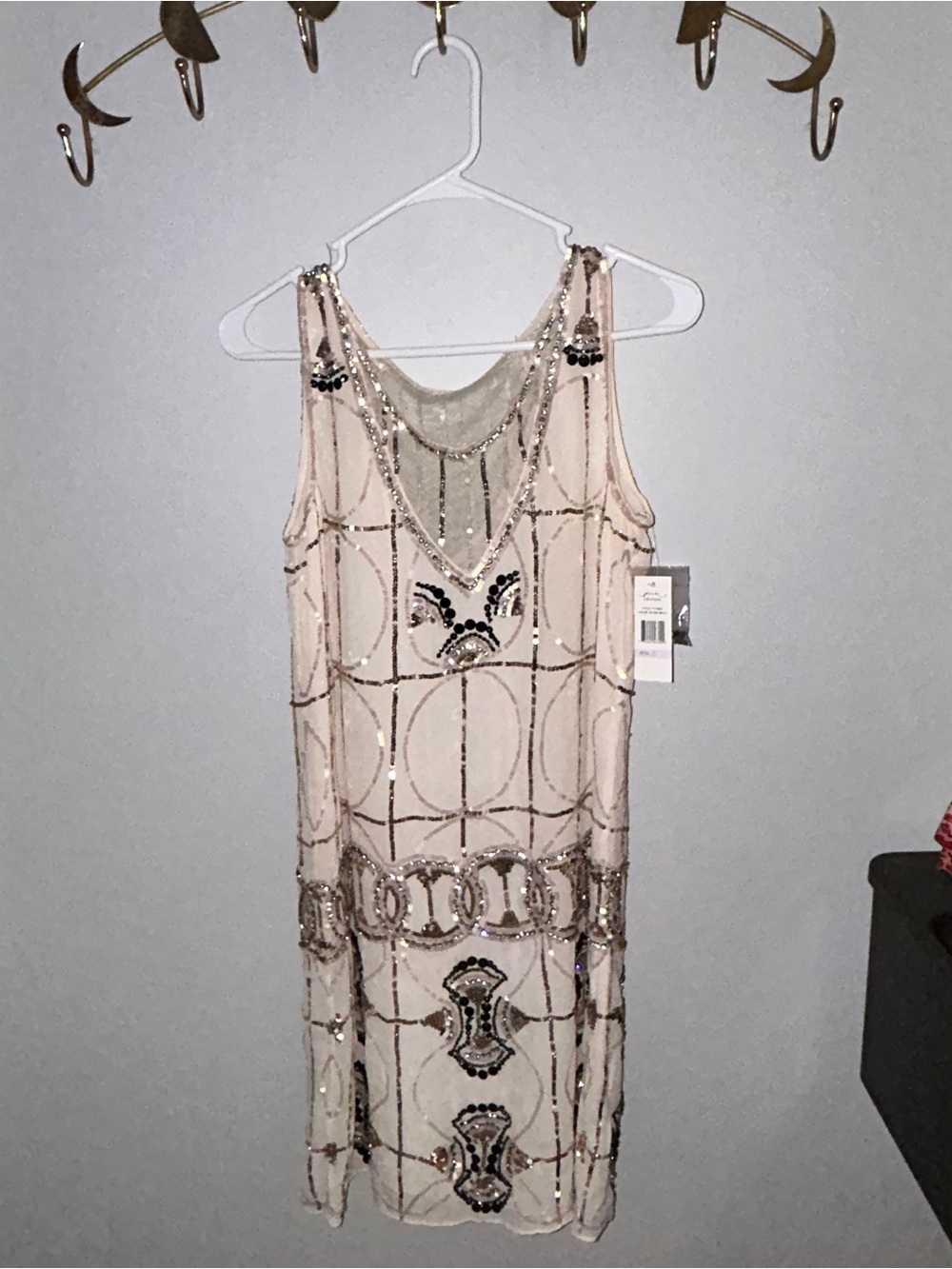 Blush Beaded Mesh Flapper dress— Art Deco Inspired